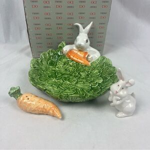 1987 Fitz & Floyd OCI Easter Serving Platter, Salt & Pepper Shaker Bunny Rabbit
